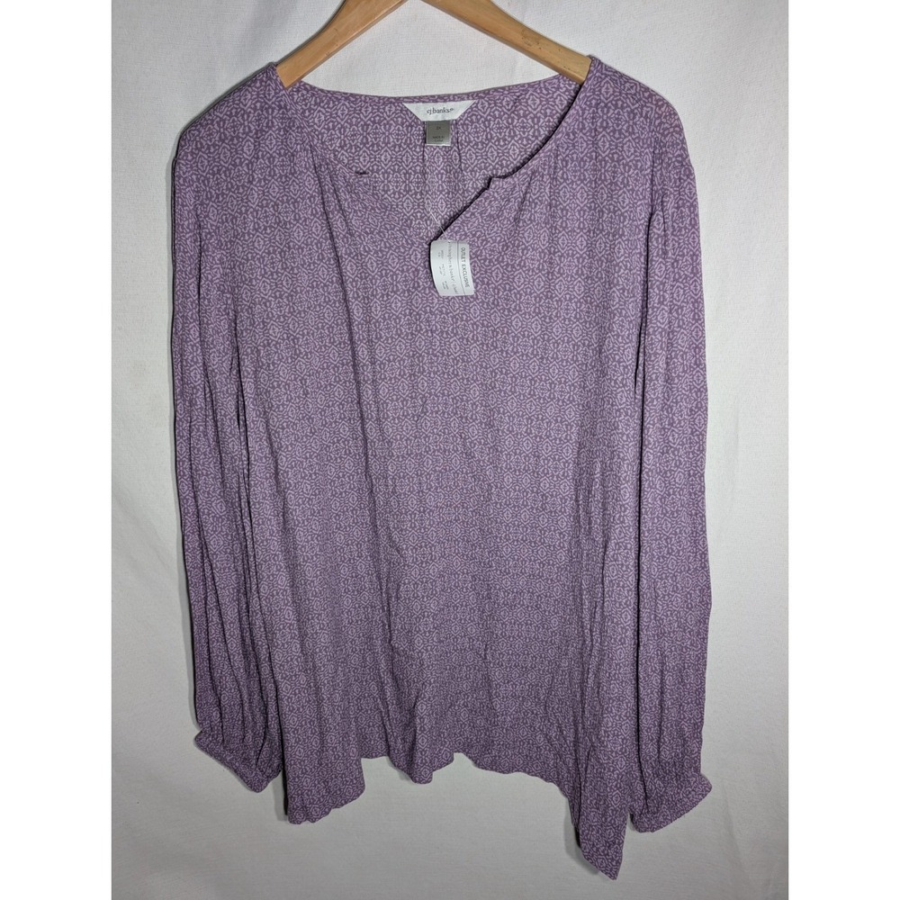 Cj Banks Womens‎ Purple Geometric Print Long Sleeve Top Blouse Sz 2X Lavender
